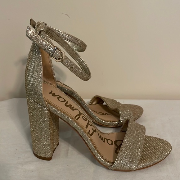 Sam Edelman Yaro Glittery Open Toe Strap Block Heels in Jute Glam Mesh Size 6.5 - Picture 3 of 12